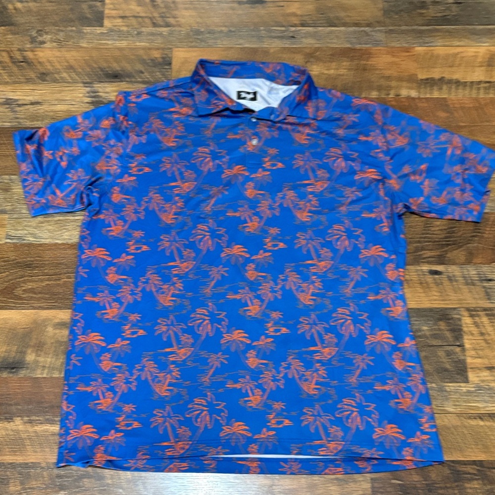 Waggle Blue and Orange Palm Tree Polo‎ Shirt